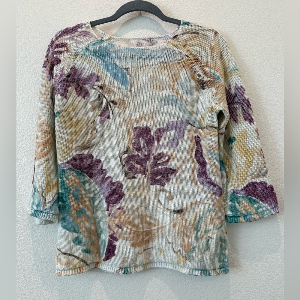 Chico's cotton blend knit sweater spring floral size M preloved